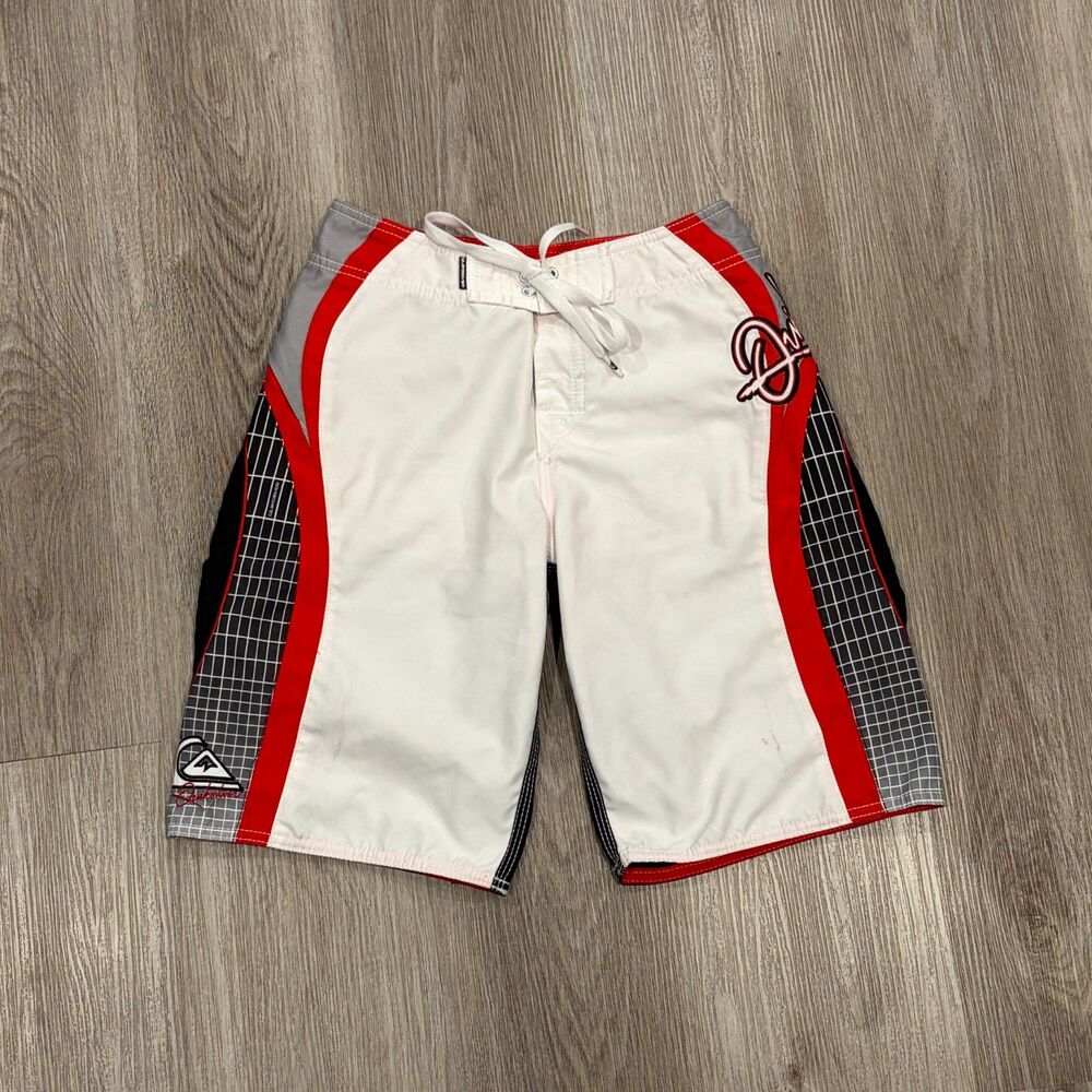 Vintage 00s Y2K Quiksilver Board Shorts Men's Size 24x10.5 White Red Black